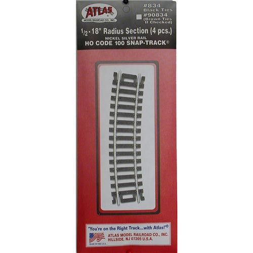 Atlas 834 HO Code 100 1/2-18" Radius Snap Track (4)