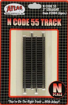 Atlas Model Railroad 2004 N Scale Code 55 Track w/Nickel-Silver Rail & Brown Ties -- Straight - 3"  7.6cm pkg(6)