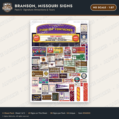 Alpine Railworks 31342HO HO Scale Branson MO Signs - Attractions