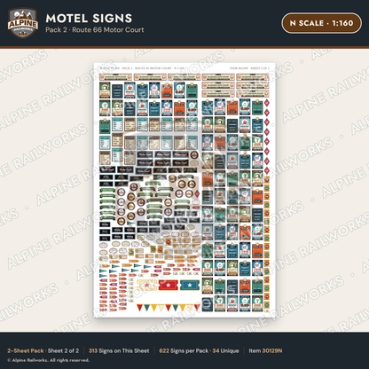 Alpine Railworks 30129N N Scale Motel Signs - Route 66 Motor Court