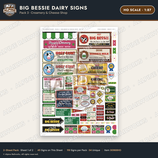 Alpine Railworks 30968HO HO Scale Roadside Signs - Giant Cow Dairy