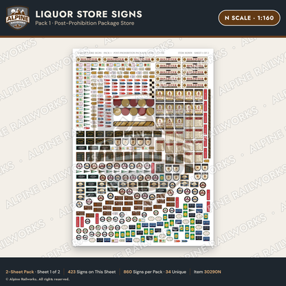Alpine Railworks 30290N N Scale Liquor Store Signs