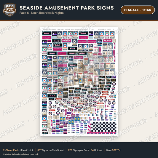 Alpine Railworks 30217N N Scale Seaside Amusement Park Signs