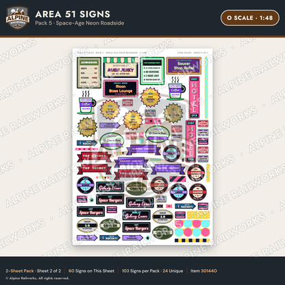 Alpine Railworks 30144O O Scale Area 51 Signs