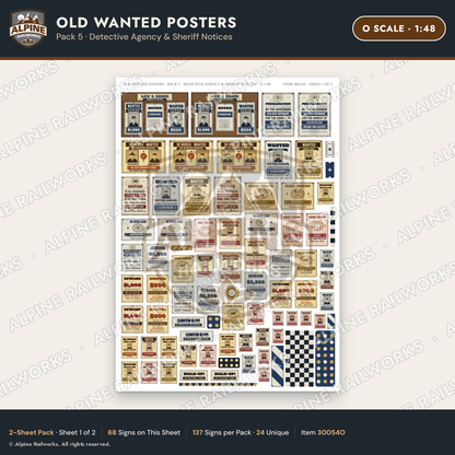 Alpine Railworks 30054O O Scale Old Wanted Posters - Detective Agency