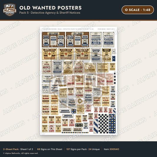 Alpine Railworks 30054O O Scale Old Wanted Posters - Detective Agency