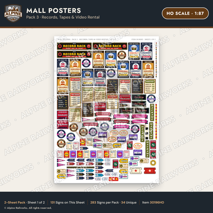 Alpine Railworks 30196HO HO Scale Mall Posters - Records & Tapes