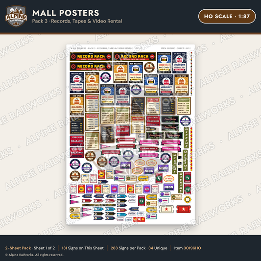 Alpine Railworks 30196HO HO Scale Mall Posters - Records & Tapes