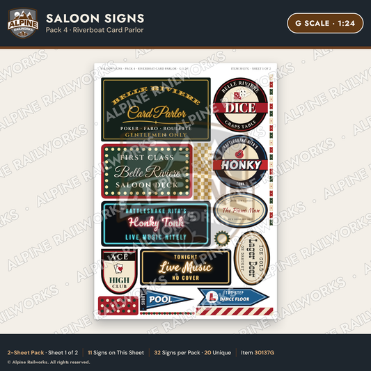 Alpine Railworks 30137G G Scale Saloon Signs - Riverboat Card Parlor