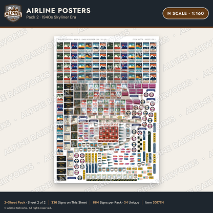 Alpine Railworks 30177N N Scale Airline Posters - 1940s Skyliner Era