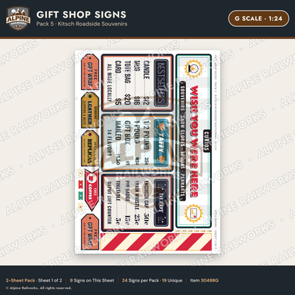 Alpine Railworks 30498G G Scale Gift Shop Signs