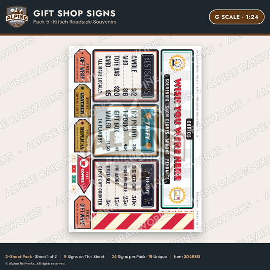Alpine Railworks 30498G G Scale Gift Shop Signs