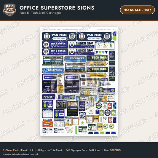 Alpine Railworks 30672HO HO Scale Office Superstore Signs - Tech