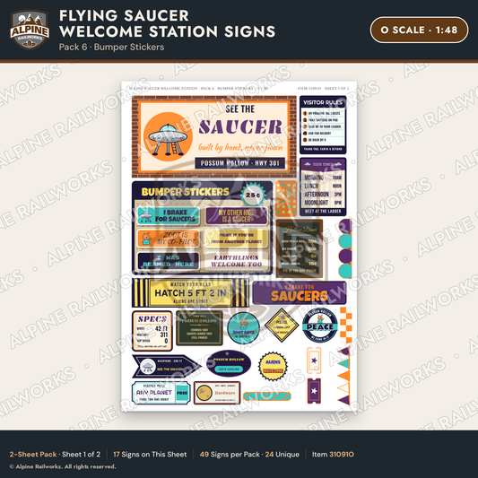 Alpine Railworks 31091O O Scale Roadside Signs - UFO Welcome Center