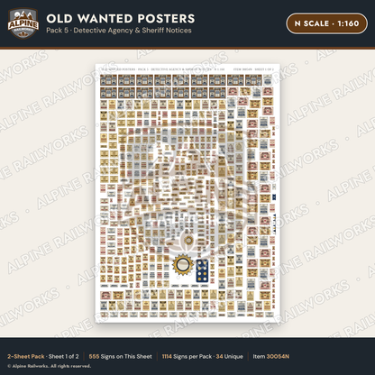 Alpine Railworks 30054N N Scale Old Wanted Posters - Detective Agency