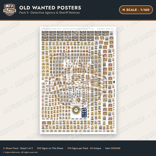 Alpine Railworks 30054N N Scale Old Wanted Posters - Detective Agency