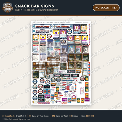 Alpine Railworks 30353HO HO Scale Snack Bar Signs - Roller Rink