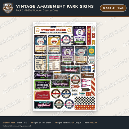 Alpine Railworks 30207O O Scale Vintage Amusement Park Signs