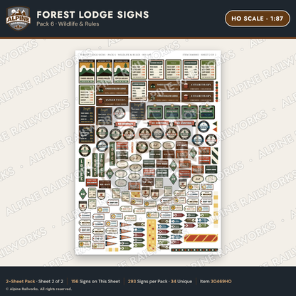 Alpine Railworks 30469HO HO Scale Forest Lodge Signs - Wildlife