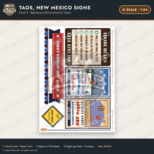 Alpine Railworks 31414G G Scale Taos NM Signs - Attractions & Tours