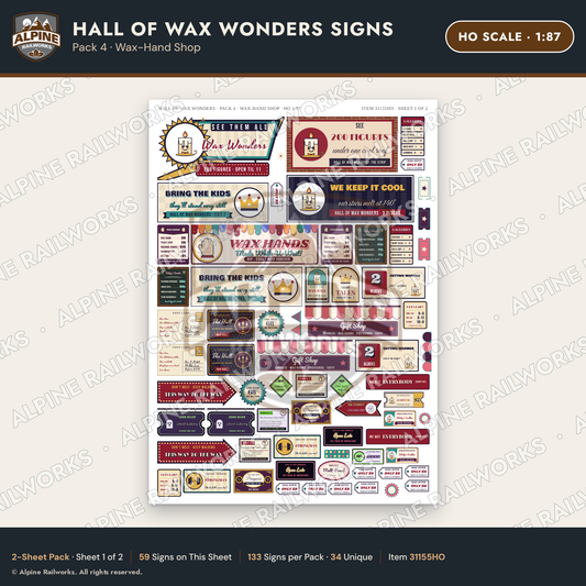 Alpine Railworks 31155HO HO Scale Roadside Signs - Wax Museum