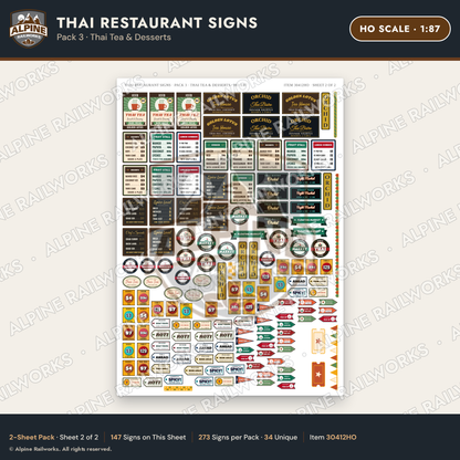 Alpine Railworks 30412HO HO Scale Thai Restaurant Signs - Thai Tea