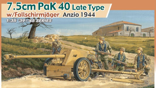 Dragon Models 6250 1/35 7.5cm PaK 40 Late Type Gun w/Fallschirmjager Crew Anzio