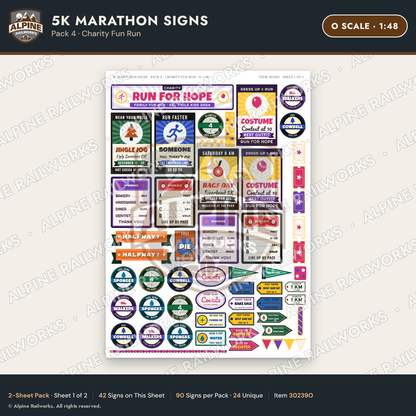 Alpine Railworks 30239O O Scale 5K Marathon Signs - Charity Fun Run