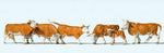 Preiser 10146 HO Scale Cows Brown, White pkg(6)