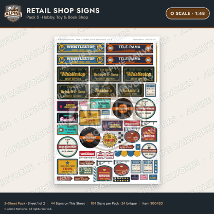 Alpine Railworks 30042O O Scale Retail Shop Signs - Hobby & Toy