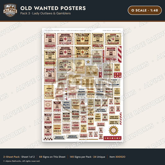 Alpine Railworks 30052O O Scale Old Wanted Posters - Lady Outlaws