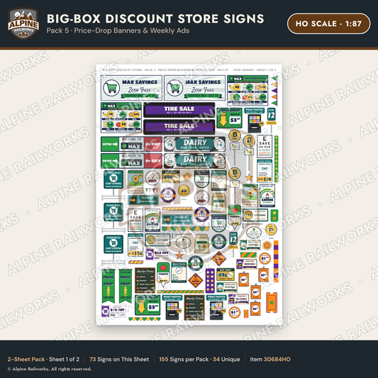 Alpine Railworks 30684HO HO Scale Big-Box Discount Store Signs