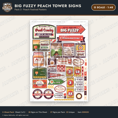 Alpine Railworks 30932O O Scale Roadside Signs - Peach Water Tower