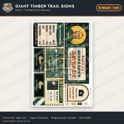 Alpine Railworks 30789G G Scale Roadside Signs - Lumberjack Redwoods