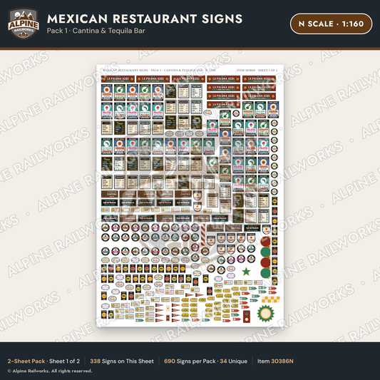 Alpine Railworks 30386N N Scale Mexican Restaurant Signs - Cantina