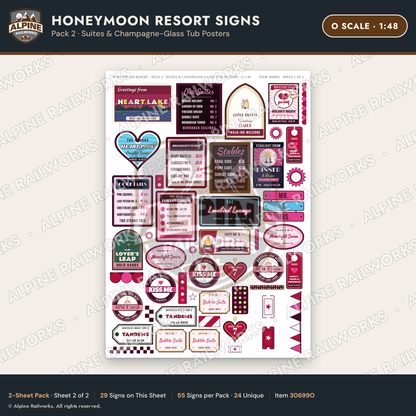 Alpine Railworks 30699O O Scale Honeymoon Resort Signs - Suites