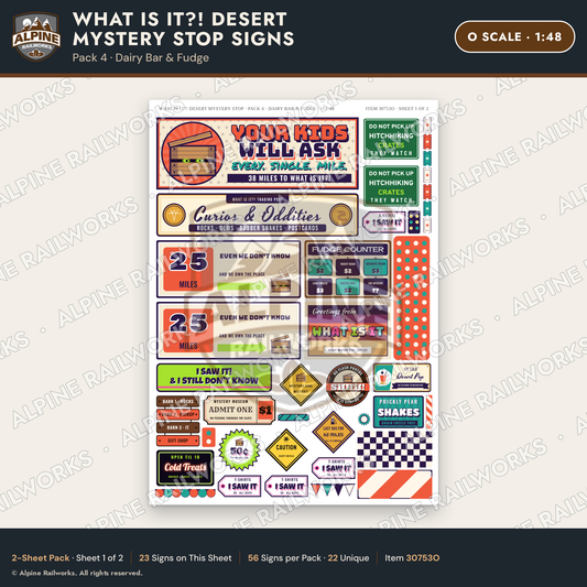 Alpine Railworks 30753O O Scale Roadside Signs - Desert Mystery Stop