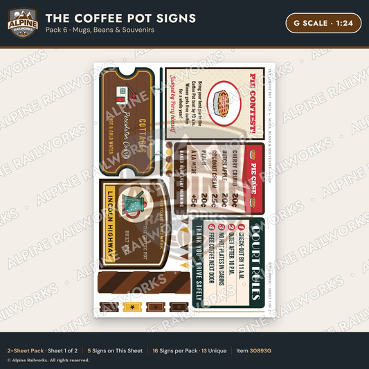 Alpine Railworks 30893G G Scale Roadside Signs - Coffee Pot Diner