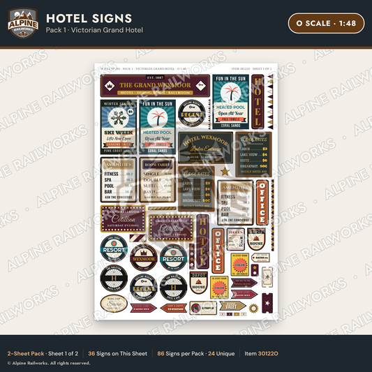 Alpine Railworks 30122O O Scale Hotel Signs - Victorian Grand Hotel