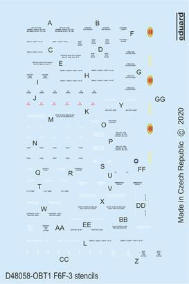 Eduard D48058 1/48 Decal F6F-3 Stencils for Eduard