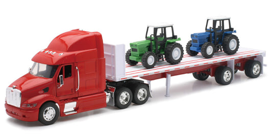 New Ray 10283A 1/32 Peterbilt 387 Flatbed with Farm Tractor