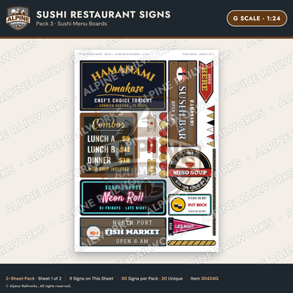 Alpine Railworks 30424G G Scale Sushi Restaurant Signs