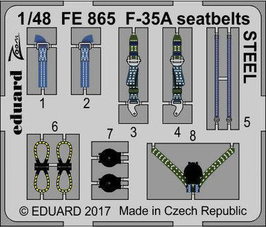Eduard FE865 1/48 F-35A Seatbelts STEEL Photo Etch Interior Detail Set