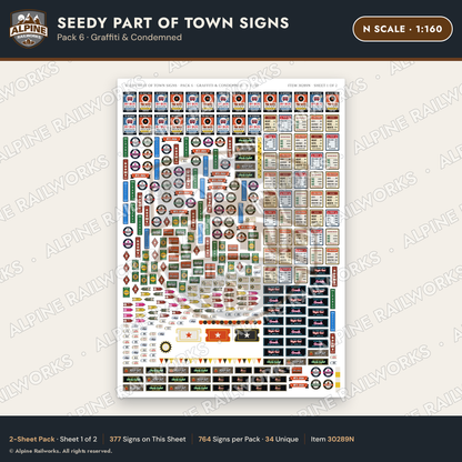 Alpine Railworks 30289N N Scale Seedy Part of Town Signs - Graffiti