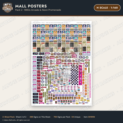 Alpine Railworks 30195N N Scale Mall Posters - 1980s Arcade