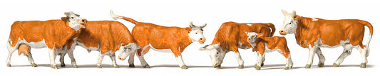 Preiser 10146 HO Scale Cows Brown & White Figure Set pkg(6)