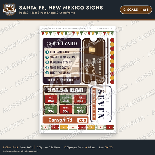 Alpine Railworks 31417G G Scale Santa Fe NM Signs - Main Street Shops