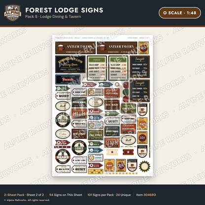 Alpine Railworks 30468O O Scale Forest Lodge Signs - Lodge Dining