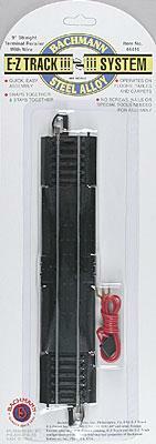 Bachmann 44410 HO Scale Straight Track w/Steel Rail & Black Roadbed - E-Z Track(R) -- 9" 22.9cm Terminal Rerailer
