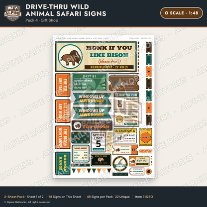 Alpine Railworks 31125O O Scale Roadside Signs - Drive-Thru Safari